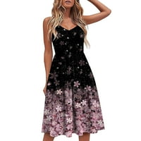 Aoujea nyári ruha Női Clearance divat plusz méretű Swing Beach Sundress nyomtatás alkalmi V-nyakú ujjatlan nyaralás