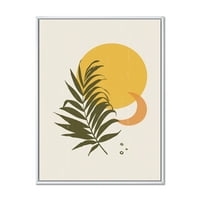 Designart 'Absztrakt hold és sárga nap trópusi levél I' Modern keretes vászon fali művészet nyomtatás