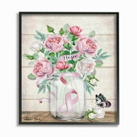 Stupell Industries Hope Flower Jar pillangó rózsaszín festmény keretes fal művészet Sheri Hart