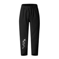 Női divat magas derék egyenes szirom nadrág szegély nyomtatott Pamut vászon sokoldalú alkalmi boka nadrág Fekete XXL