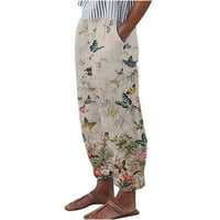 Jacenvly vászon nadrág női Clearance széles láb nadrág hosszú Magas derekú zseb nyomtatási nadrág Női Rugalmas derék