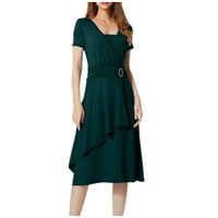 Bazyrey Maxi nyári ruhák nőknek szilárd nyári ruhák Női gombóc nyak divatos rövid ujjú Nyári ruhák Zöld M