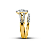 10kt sárga arany kerek gyémánt osztott szárú menyasszonyi jegygyűrű zenekar szett Cttw