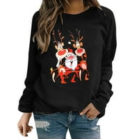 Női pulóver női kerek nyakú Hosszú ujjú felső karácsonyi nyomtatás alkalmi laza pulóver Fekete XL