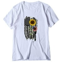 Usmixi Női ingek Kerek nyakú Rövid ujjú amerikai zászló napraforgó nyomtatás nyári Aranyos felsők Női laza alkalmi