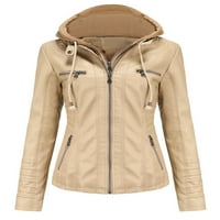 Női kabát kardigán kabát hosszú ujjú felsőruházat rövid Fau bőr könnyű Téli meleg Moto sárgabarack 3XL
