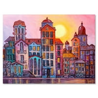 Délutáni utcai jelenet az óvárosban színes épületekkel festett vászon művészeti nyomtatás