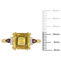 Miabella Női 3 karátos TGW citrin gránát és gyémánt akcentussal 18kt sárga aranyozott ezüst 3-kő koktél gyűrű