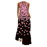 Outfmvch rózsaszín ruha nőknek Ujjatlan nyomtatás V-nyakú Maxi ruha Party Cami ruha zsebekkel Női ruhák őszi ruhák