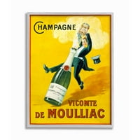 Stupell Industries Vintage illusztráció pezsgő Vicomte de Moulliac Pop palack keretes fali művészeti formatervezése,