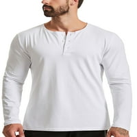 Rejlun Férfi póló gomb felsők Henley nyak pólók puha blúz kényelmes Sport pulóver fehér S