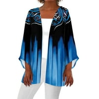 Női őszi divat állandó ruházat Női Alkalmi Divat Retro nyomtatott könnyű közepes hosszúságú kabát kardigán Kék L