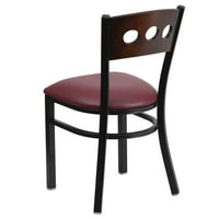 Flash Bútorok Pk. HERCULES sorozat fekete kör hátsó fém éttermi szék-Diófa hátsó, bordó vinil ülés