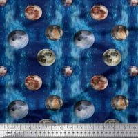 Soimoi Kék Poly Georgette Szövet Hold & bolygó galaxis nyomtatott kézműves szövet az udvaron széles