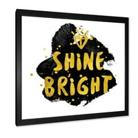 Designart 'Shine Bright Quote on Black' Glam keretes művészeti nyomtatás