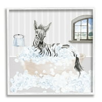 Stupell Zebra splash pezsgőfürdő állatok és rovarok Festés Fehér Keretes Art Print Wall Art