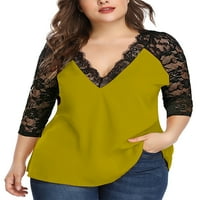 Női póló Túlméretezett nyári felsők Csipke virágos póló női Kényelmes tunika blúz Dailywear Pulóver sárga 2XL