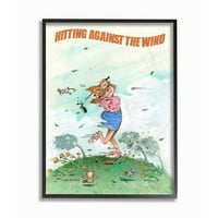 Ütés a szél ellen vicces golf rajzfilm -sporttervezés túlméretezett keretes giclee texturizált művészet, Gary Patterson