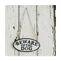 Védjegy Képzőművészet 'Óvakodj a kutya jelétől az antik ajtóban' vászon művészet, Tom Quartermaine