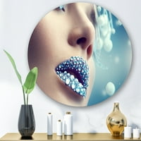 Designart „A drágakövek közeli képe a női ajkakon” modern körfém fali művészet - 11 -es lemez