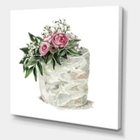 Fehér virágok és rózsaszín rózsák a süteményfestés vászon művészeti nyomtatása