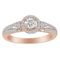 Karátos kör alakú fehér természetes gyémánt eljegyzési gyűrű 10k Tömör Rózsa arany gyűrű méret-9