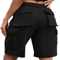 Noilla Női Bermuda forró nadrág középső derék Mini nadrág Egyszínű rakomány rövidnadrág Női Alkalmi fenék gomb Fekete