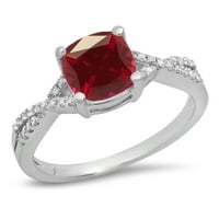 Dazzlingrock Collection 14k párna Ruby & Round Diamond női örvény eljegyzési gyűrű, fehér arany, Méret 9.5