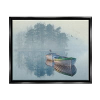 Stupell ködös hajó -tó reflexiós tájfestés fekete úszó keretes művészeti nyomtatási fal művészet