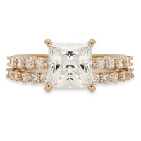 2. ct hercegnő vágott valódi valódi természetes gyémánt VS1-VS J-K 18k sárga arany Eljegyzés esküvői menyasszonyi szett