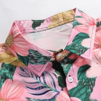 Férfi Hawaii ing rövid ujjú gomb le ruha ing alkalmi virágos nyomtatott strand ing Rózsaszín XL