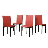 Roundhill bútor Citico fém 5 részes étkezős szett laminált Fau márvány tetejével, törtfehér asztal piros székekkel