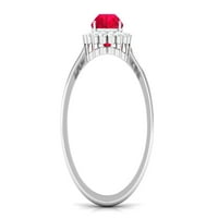 Lab nőtt rubin gyűrű Moissanite Halo a nők - AAAA minőségű, ezüst, US 3.00