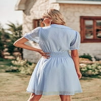 Singreal női nyári ruha alkalmi V nyakú Rövid ujjú Svájci pontok Elasztikus derék a-line Flowy Mini ruhák