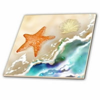 Tengeri csillag és kagyló a homokban az óceán közelében digitális művészeti kerámia csempe ct-243243-3
