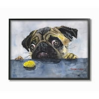 Stupell Industries PUG vicces kutya kedvtelésből tartott állati akvarell festés keretes giclee texturizált művészet,