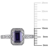 Miabella női 1- Ct. Létrehozott kék zafír és gyémánt sterling ezüst halo eljegyzési gyűrű