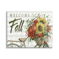Stupell Industries Üdvözöljük őszi őszi virágválaszték kerékpár kosár grafikus galéria csomagolt vászon nyomtatott