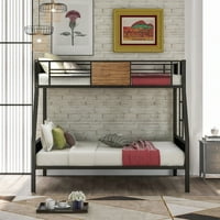 Twin-over-tele emeletes ágy, Aukfa modern stílusú emeletes ágy biztonsági sínvel, beépített létrán, barna fém emeletes