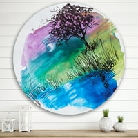 Designart 'Rainbow Fa sziluett a folyóparton éjszaka' Modern Circle Metal Wall Art - 29 -es lemez