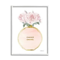Stupell Industries rózsaszín és arany kerek parfümös palack rózsákkal Grafikus Art Fehér Keretes Art Print Wall Art,