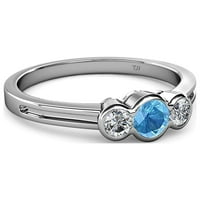 Kék topáz és gyémánt három kő gyűrű 0. ct tw 14k fehér aranyban.Méret 4.5
