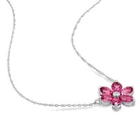 Miabella női 3- Carat T.G.W. Körte vágott rózsaszín topaz és gyémánt akcentus 10 kt fehér arany virág nyaklánc