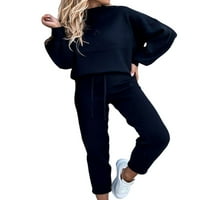 Női Hosszú ujjú pulóverek laza Fit Loungewear Jogger Set Crew Neck alkalmi futó Lounge készletek két ruhát Navy Blue