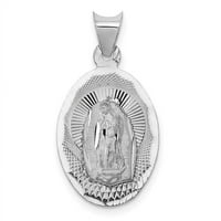 14k fehér arany Guadalupe Szűzanya félig szilárd ovális medál