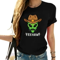 Yeehaw Alien Cowboy fiúknak Vicces Halloween Space nyári felsők nőknek-stílusos grafikus nyomtatott póló mindennapi