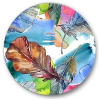 Designart 'madár toll rózsaszín és kék' hagyományos körfém fali művészet - 11 lemez
