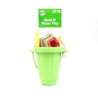Zöld játékok homok- és vízjáték -készlete: vödör W -lapát, gereblye és csészék