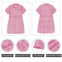 luvamia Női Rövid ujjú gomb le farmer ruha többszintű Babydoll ruha Aurora Rózsaszín S méret