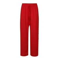 Ecqkame Női széles láb Palazzo nadrág Clearance Női Alkalmi nadrág magas derék Egyszínű Kényelmes gomb dekoráció Piros